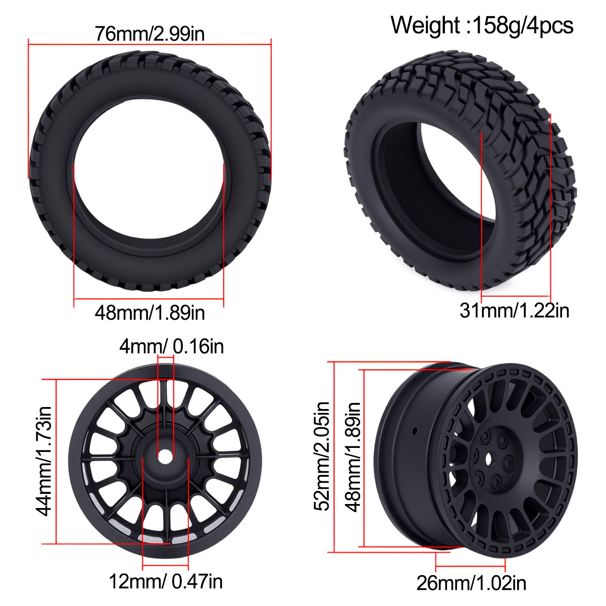 1.9inch 75*31mm Rubber Plastic - Model Kit Tamiya 评论和价格